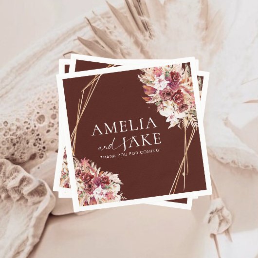 Boho Burgundy & Gold Frame Wedding  スタンダードカクテルナプキン