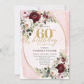 Boho Burgundy Gold Oval Floral 60th Birthday Card 招待状 (正面)