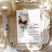 Boho burgundy gold roses save the date wedding  招待状
