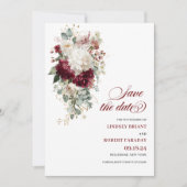 Boho burgundy gold roses save the date wedding  招待状 (正面)