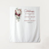 Boho burgundy gold roses wedding photo prop banner タペストリー (正面)