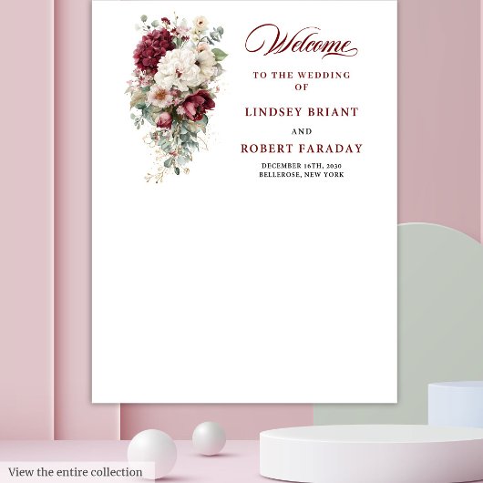 Boho burgundy gold roses wedding photo prop banner タペストリー