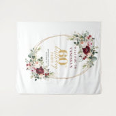 Boho Burgundy Greenery Gold 60th Birthday Backdrop タペストリー (正面(横))