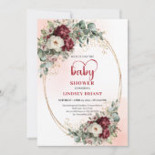 Boho Burgundy Greenery Gold Baby Shower Invite 招待状 (正面)