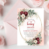Boho Burgundy Greenery Gold Baby Shower Invite 招待状
