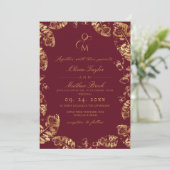 Boho Burgundy Leaf | Elegant Fall Wedding 招待状 (スタンド正面)
