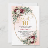 Boho Burgundy Peony Gold Sweet Sixteen Invitation 招待状 (正面)