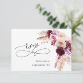 Boho Burgundy & Pinkフローラ&フルーツw食事RSVP 出欠カード (スタンド正面)