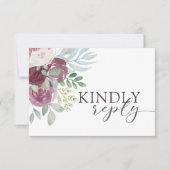 Boho Burgundy Rose Watercolor Wedding RSVP (正面)