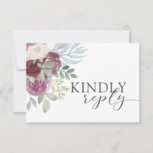 Boho Burgundy Rose Watercolor Wedding RSVP (正面)