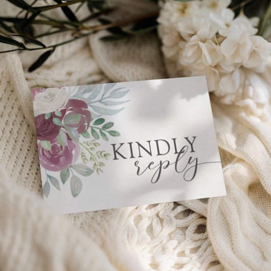 Boho Burgundy Rose Watercolor Wedding RSVP