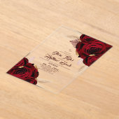 Boho Burgundy Roses Pampas Grass Wedding  アクリル招待状 (レイダウン)