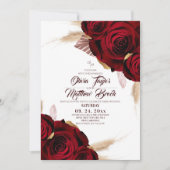  Boho Burgundy Roses Pampas Grass Wedding 招待状 (正面)