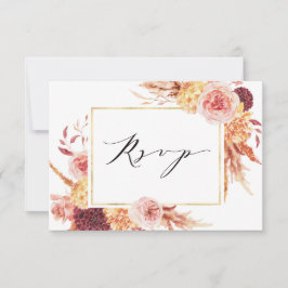 Boho Burgundy Terracottaフローラ金ゴールドフレーム結婚ズ 出欠カード