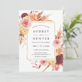 Boho Burgundy Terracotta Flower Frame 結婚's 招待状 (スタンド正面)