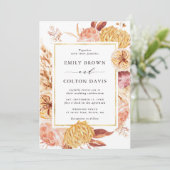 Boho Burgundy Terracotta Flower Frame 結婚's 招待状 (スタンド正面)