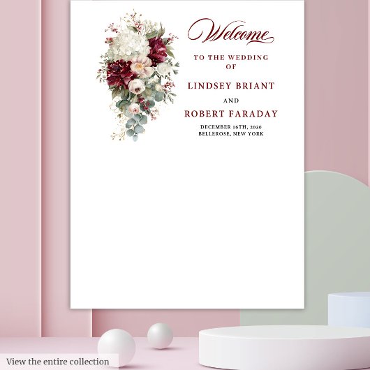 Boho Burgundy White Elegant Floral Wedding Prop タペストリー