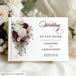 Boho Burgundy White Floral Wedding Guest Book ゲストブック