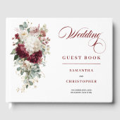 Boho Burgundy White Floral Wedding Guest Book ゲストブック (正面)