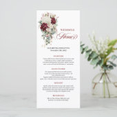 Boho Burgundy White Floral Wedding Menu Card メニュー (スタンド正面)