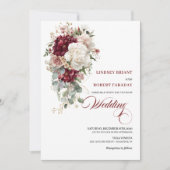 Boho Burgundy White Gold Leaf Wedding Invitation 招待状 (正面)