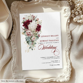 Boho Burgundy White Rose Gold Wedding Invitation 招待状