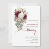 Boho Burgundy White Rose Gold Wedding Invitation 招待状 (正面)