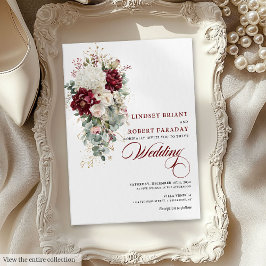 Boho Burgundy White Watercolor Wedding Invitation 招待状