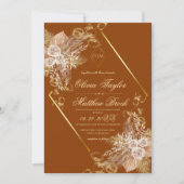 Boho Burn Orange Diamond Gold Wedding 招待状 (正面)