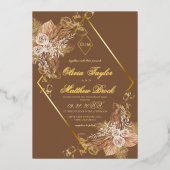 Boho Burn Orange Diamond Gold Wedding Foil 箔招待状 (正面)