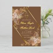 Boho Burn Orange Diamond Gold Wedding Foil  箔招待状 (立ち正面)