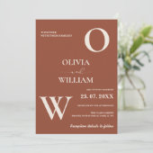 Boho Burntオレンジテラコッタ素朴フォト結婚ズ 招待状 (スタンド正面)