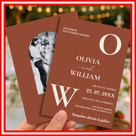 Boho Burntオレンジテラコッタ素朴フォト結婚ズ 招待状