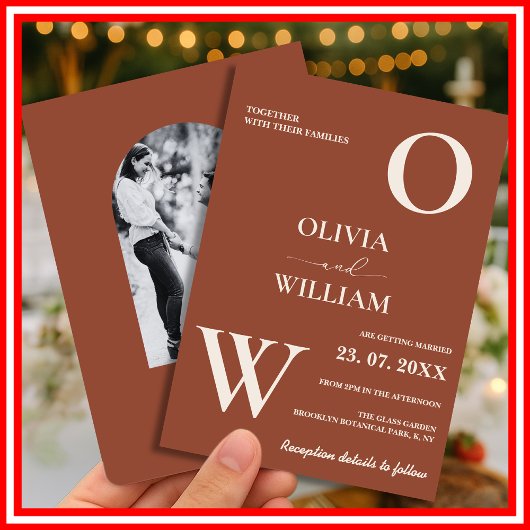 Boho Burntオレンジテラコッタ素朴フォト結婚ズ 招待状