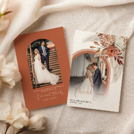 Boho Burntオレンジフローラ&パンパスフォトサンキュー サンキューカード