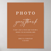 Boho Burnt Orangeの写真結婚ゲストブックサイン ポスター (正面)