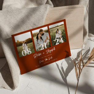 Boho Burnt Orange モダン Three Photos 結婚's セーブザデート