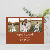 Boho Burnt Orange モダン Three Photos 結婚's セーブザデート (スタンド正面)