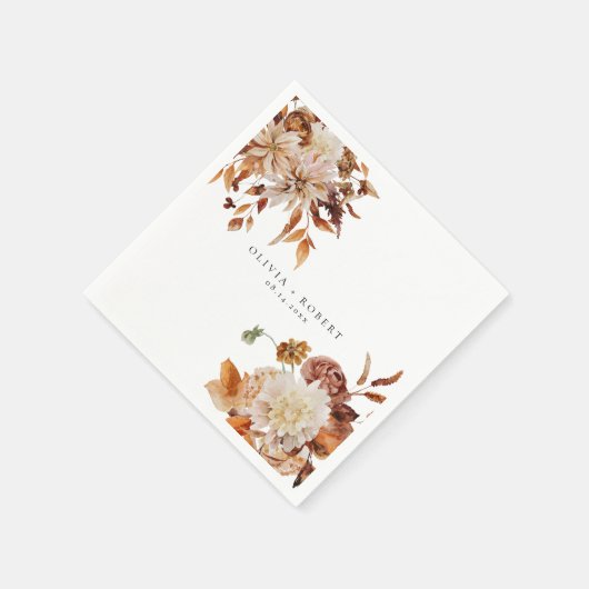 Boho Burnt Orange Fall Engagement Party Napkins スタンダードカクテルナプキン (角)
