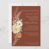 BOHO Burnt Orange Fall Floral Pampas Grass Elegant 招待状 (正面)