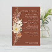 BOHO Burnt Orange Fall Floral Pampas Grass Elegant 招待状 (スタンド正面)
