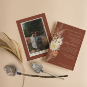 BOHO Burnt Orange Fall Floral Pampas Grass Elegant 招待状