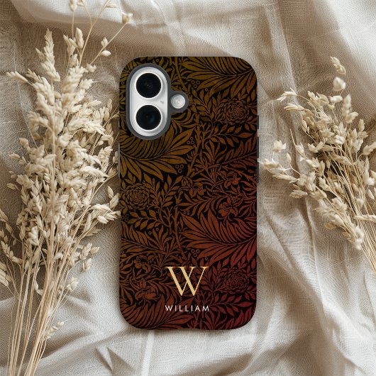 Boho Burnt Orange Floral Gold Monogram Name Case-Mate iPhoneケース