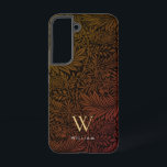 Boho Burnt Orange Floral Gold Monogram Name Samsung Galaxy S22ケース<br><div class="desc">Boho Burnt Orange Floral Gold Monogram Name Phone Case. Monogram is an elegant gold serif font and your name is a white sans serif font.</div>