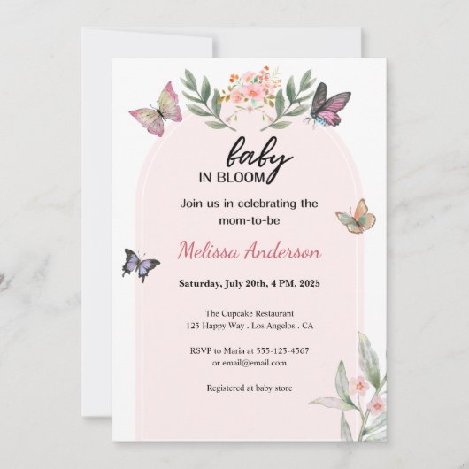 Boho Butterfly Baby in Bloom Baby Shower  招待状 (正面)