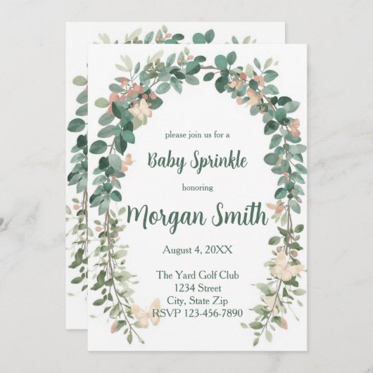 Boho Butterfly Baby Sprinkle Invitation Sage Green 招待状 (正面/裏面)