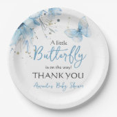 Boho Butterfly Floral Blue Boy Baby Shower ペーパープレート (正面)