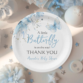 Boho Butterfly Floral Blue Boy Baby Shower ペーパープレート