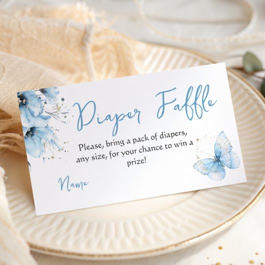 Boho Butterfly Floral Blue Boy Baby Shower Diaper エンクロージャーカード