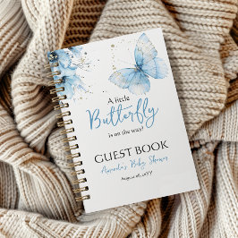 Boho Butterfly Floral Blue Boy Baby Shower Guest ノートブック